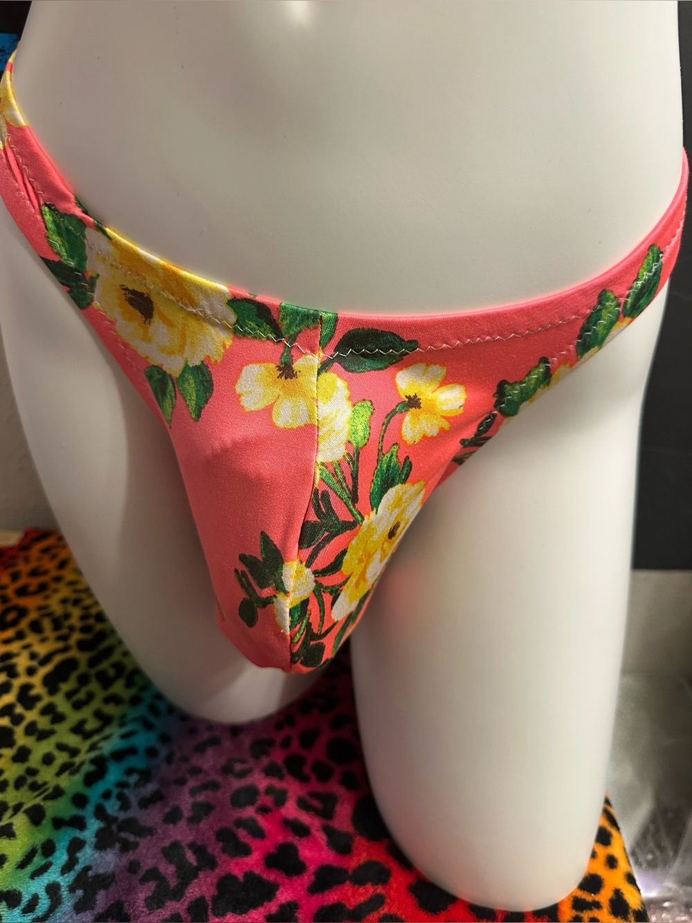 Handmade Men’s Pink Flower Thong-Small Waist